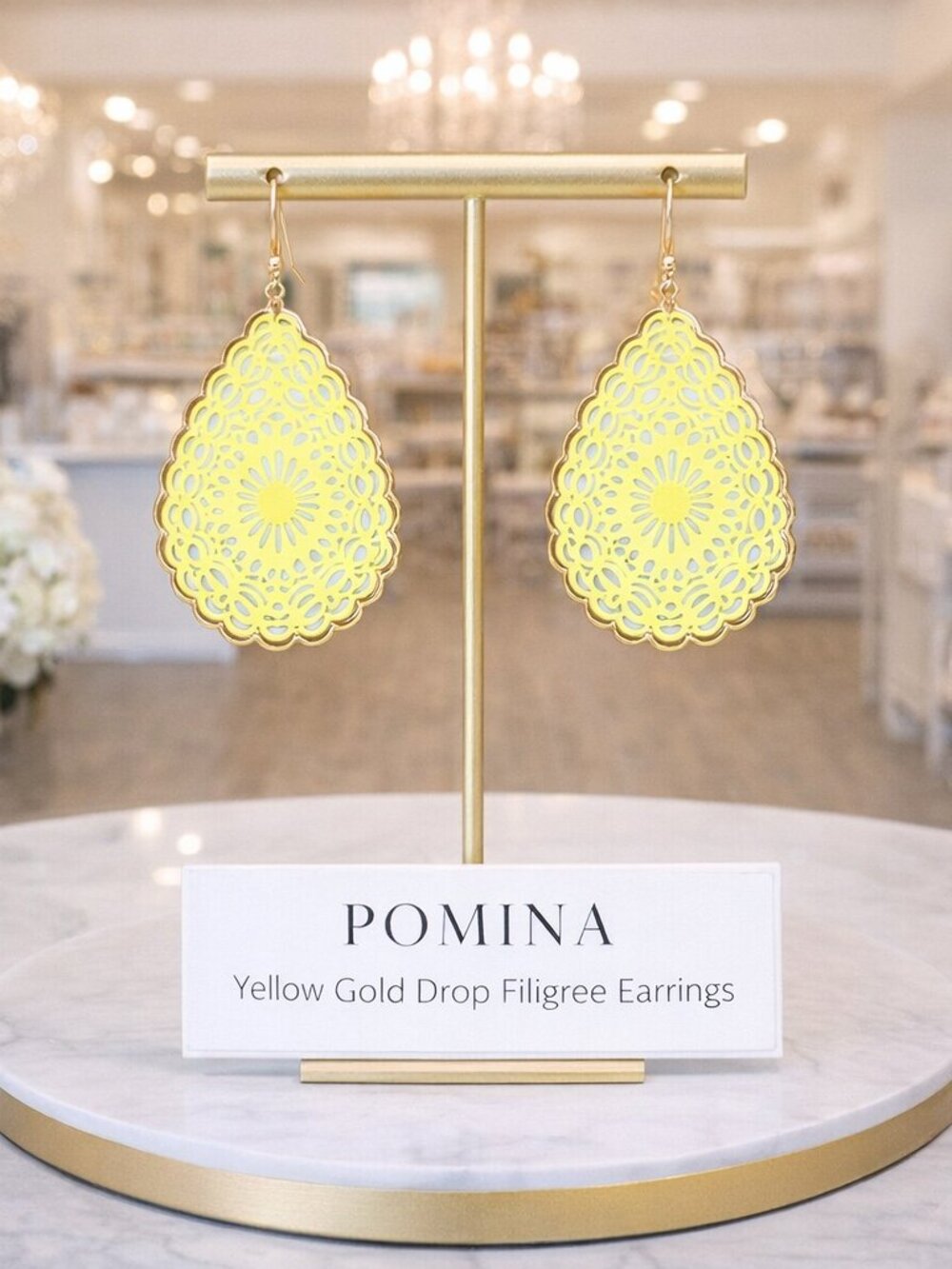 POMINA Boho Urban Vibes Gold Drop Filigree Dangle Earrings